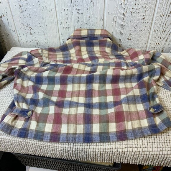 Christopher & Banks Women's large Flannel Plain blue/white pinkish long sleeve b - Picture 4 of 6